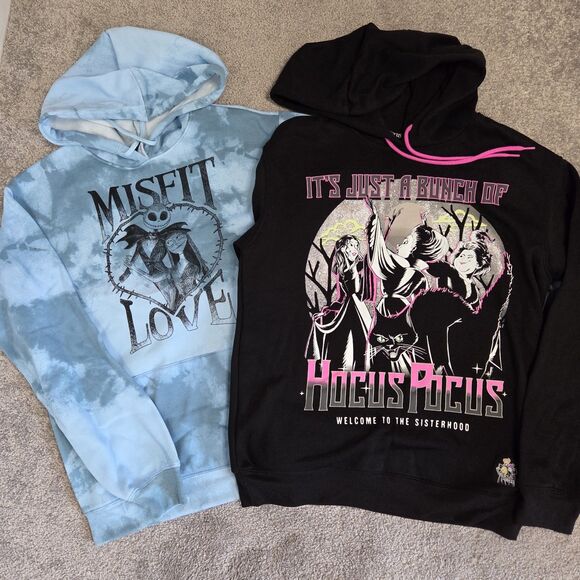 Hocus Pocus  Jack And Sally Hoodie Lot Of 2 Womens Disney Pink Blue Sanderson XS - Picture 1 of 15
